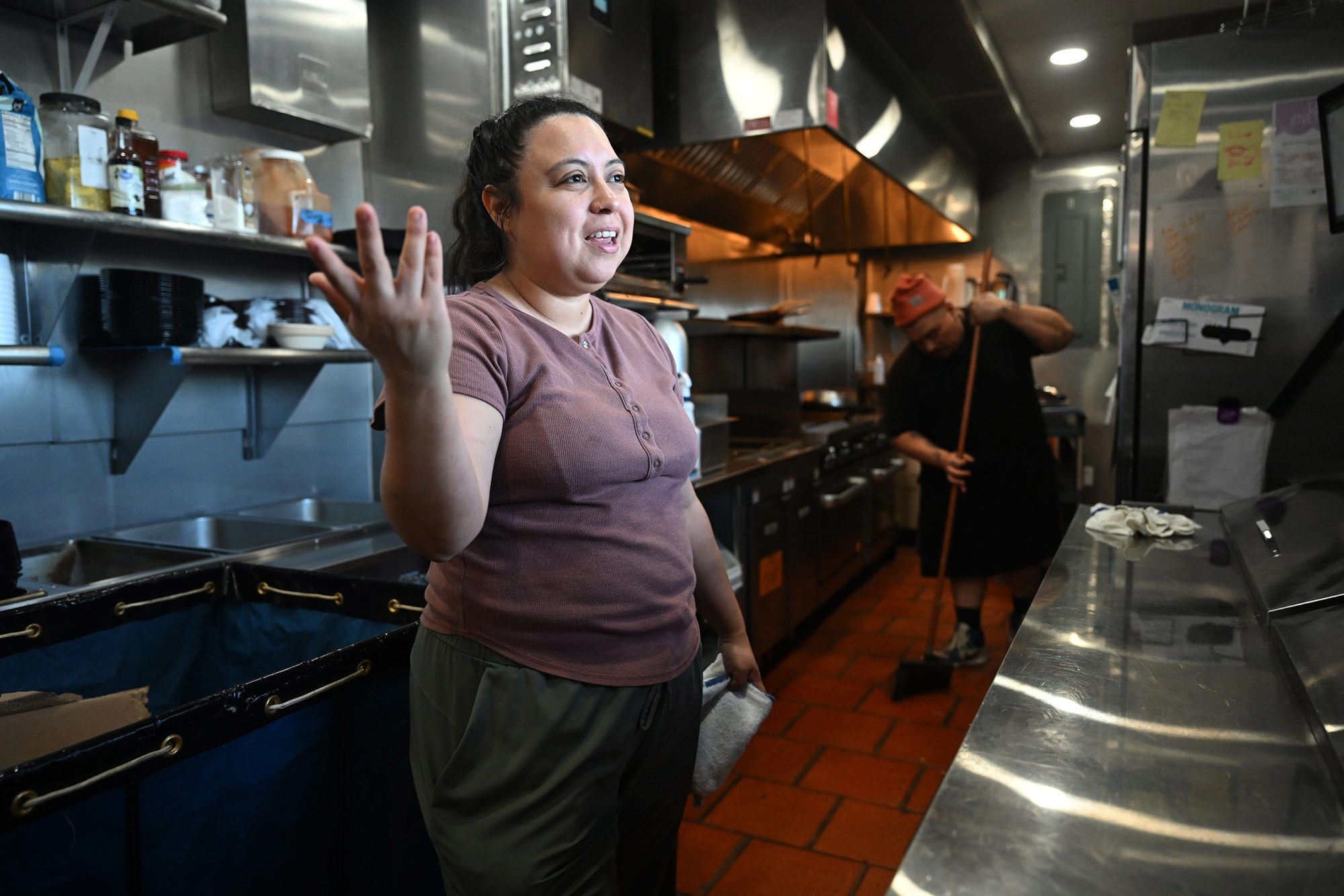 Streat Corner kitchen owner Sarah Flores says like most small business owners, she does what she can to operate her eatery while abiding by the city's ongoing water restrictions.