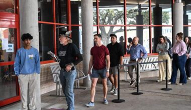 People line up to vote on Election Day at a polling location at West Gray Metropolitan Multi-Service Center in Houston, Texas, on March 3, 2026. Americans cast the first ballots of the primary season on Tuesday, kicking off a midterm cycle that could redraw the political map in Washington -- and shape how Donald Trump spends the remainder of his presidency. Texas anchors the opening slate, with voters in the second-largest state selecting their candidates in high-profile Senate primaries, offering an early test of how both parties position themselves for Trump's final two years. (Photo by RONALDO SCHEMIDT / AFP via Getty Images)