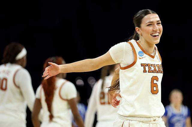 FORT WORTH, TEXAS - MARCH 28: Sarah Graves #6 of the Texas Longhorns reacts during the fourth quarter against the Kentucky Wildcats in the Sweet Sixteen of the 2026 NCAA Women's Basketball Tournament at Dickies Arena on March 28, 2026 in Fort Worth, Texas. (Photo by Elsa/Getty Images)