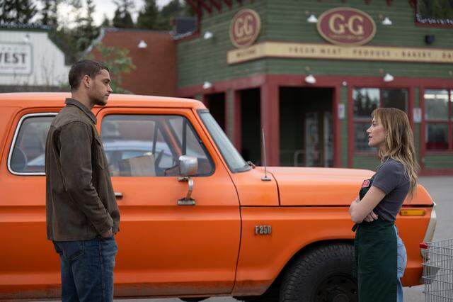 (From left) Ledger Ward (Tyriq Withers) and Kenna Rowan (Maika Monroe) in “Reminders of Him,” directed by Vanessa Caswill.