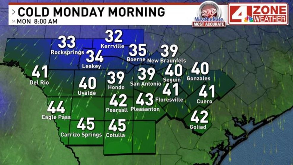 Forecast lows Monday morning