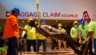 Statue removed from Dallas Love Field installed at Texas Rangers’ ballpark