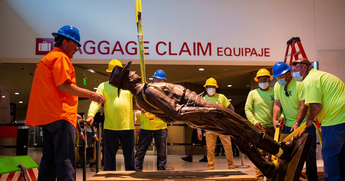 Statue removed from Dallas Love Field installed at Texas Rangers’ ballpark