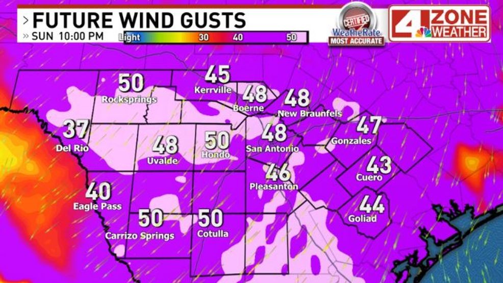 Forecast wind gusts late evening - tonight