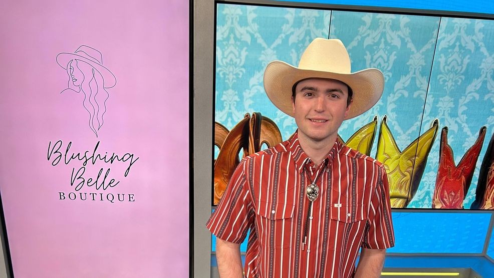 {p}For men, Hunter has on one of our brand new floral shirts with a vintage belt, Stetson straw hat, and decorated feathers—masculine but personalized.{/p}