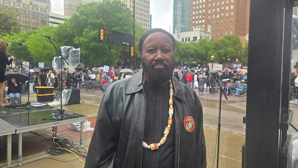Bishop Mark Kirkland, president of Rehoboth Fellowship International takes part in No Kings protest in Fort Worth on March 28, 2026. (Michael Cuviello)