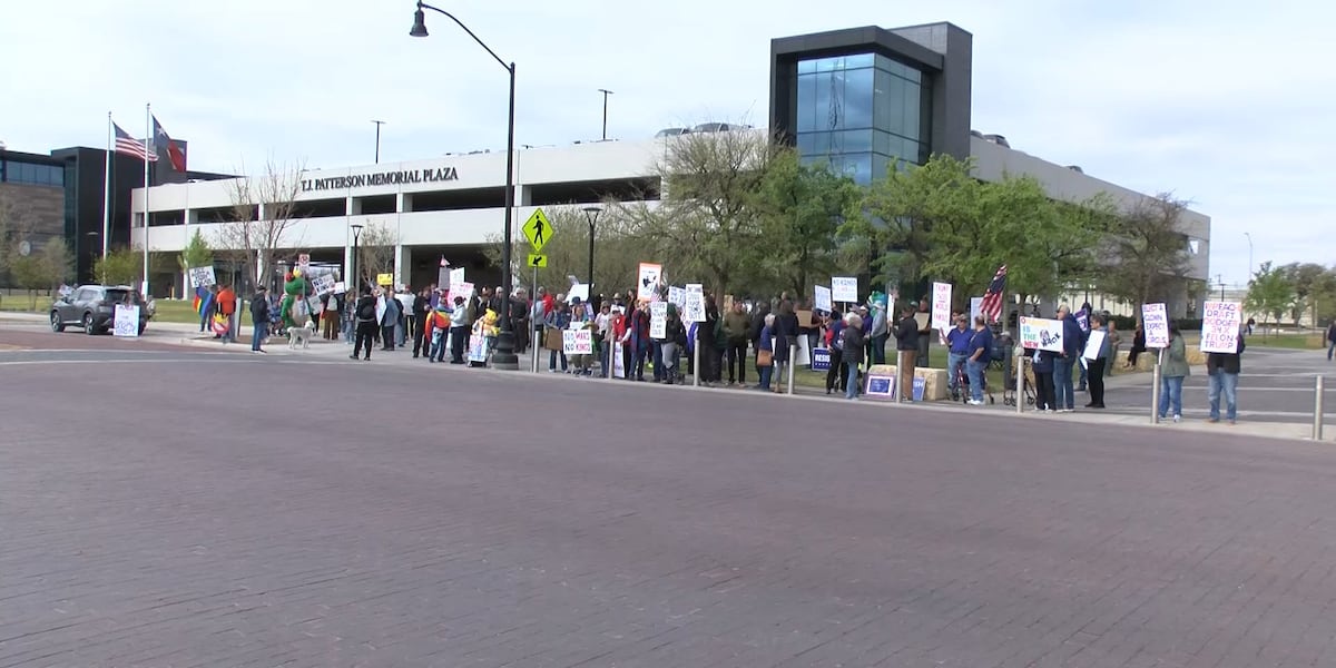 No Kings protest held at Citizens Tower, Tim Cole Memorial Park on Saturday
