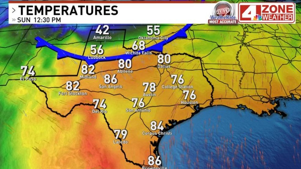 Cold front in Texas and moving south