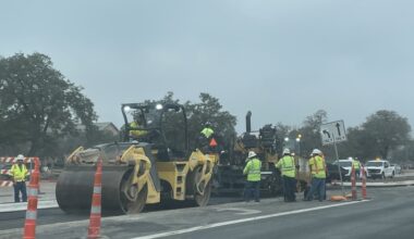 As of Feb. 9, eastbound Slaughter Lane between MoPac and Brodie has been reduced to one lane as crews work on mobility and safety improvements. (Sienna Wight/Community Impact)