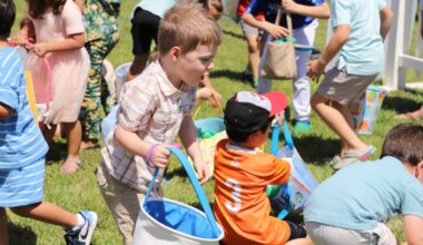 Children running around scrambling for eggs (pun intended)