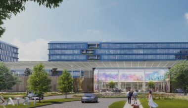 AT&T plans to relocate its global headquarters to a new 54-acre campus at 5400 Legacy Drive. (Rendering courtesy of AT&T)