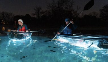 Attendees of the March 6 guided light-up kayak tour can explore Spring Lake while learning about its history and surrounding habitat. (Courtesy The Meadows Center for Water and the Environment)