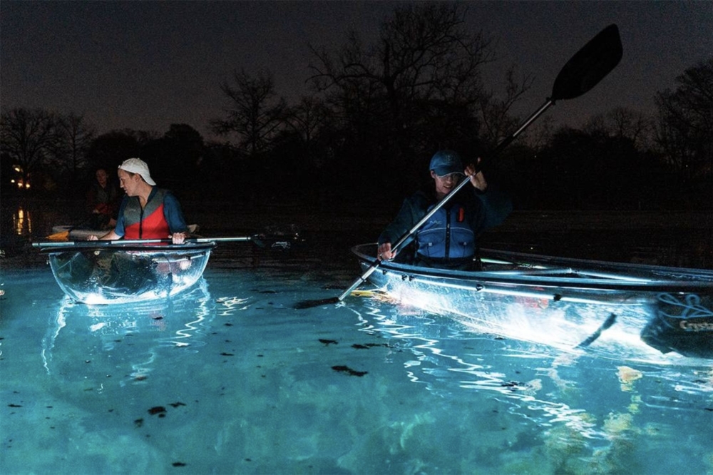 Attendees of the March 6 guided light-up kayak tour can explore Spring Lake while learning about its history and surrounding habitat. (Courtesy The Meadows Center for Water and the Environment)