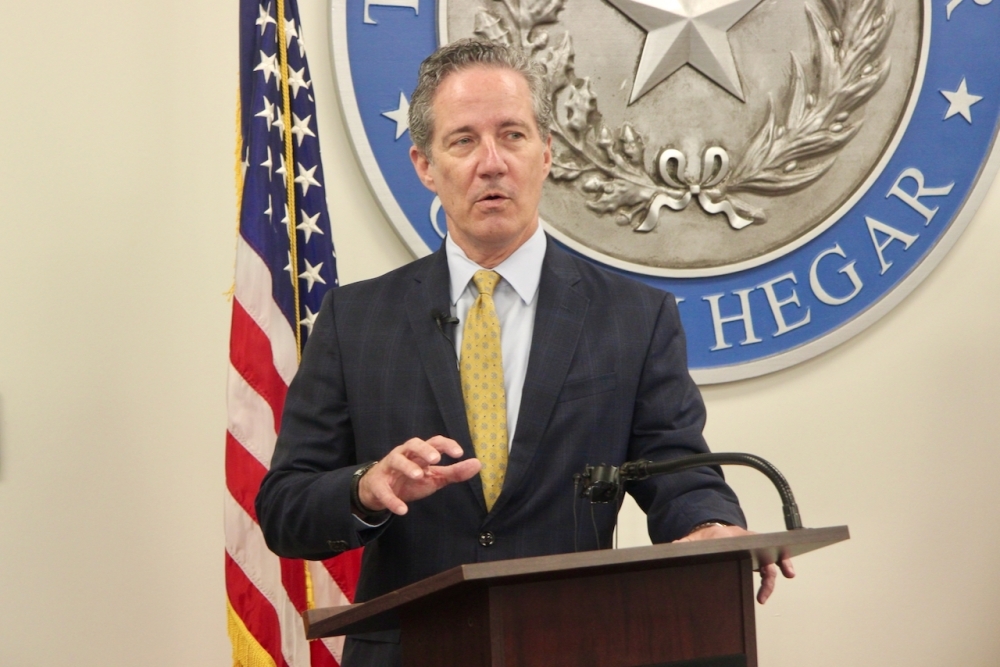 Acting Texas Comptroller Kelly Hancock speaks during a June 2025 news conference. Hancock's office is administering the $1 billion education savings account program, although Hancock will be replaced with an elected comptroller in early 2027 after he lost a March 3 primary election for the seat. (Ben Thompson/Community Impact)