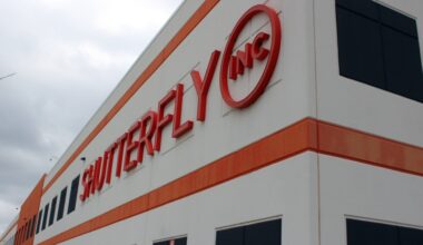 Corner view of an exterior of a building featuring Shutterfly branding.