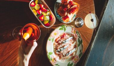 A plate with food and drinks