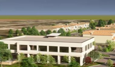 Rendering of a building with trees