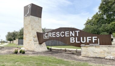 The Crescent Bluff neighborhood is located off Hwy. 29 between Ronald Reagan Boulevard and DB Wood Road. It will have two more sections by late 2027. (Grant Crawford/Community Impact)