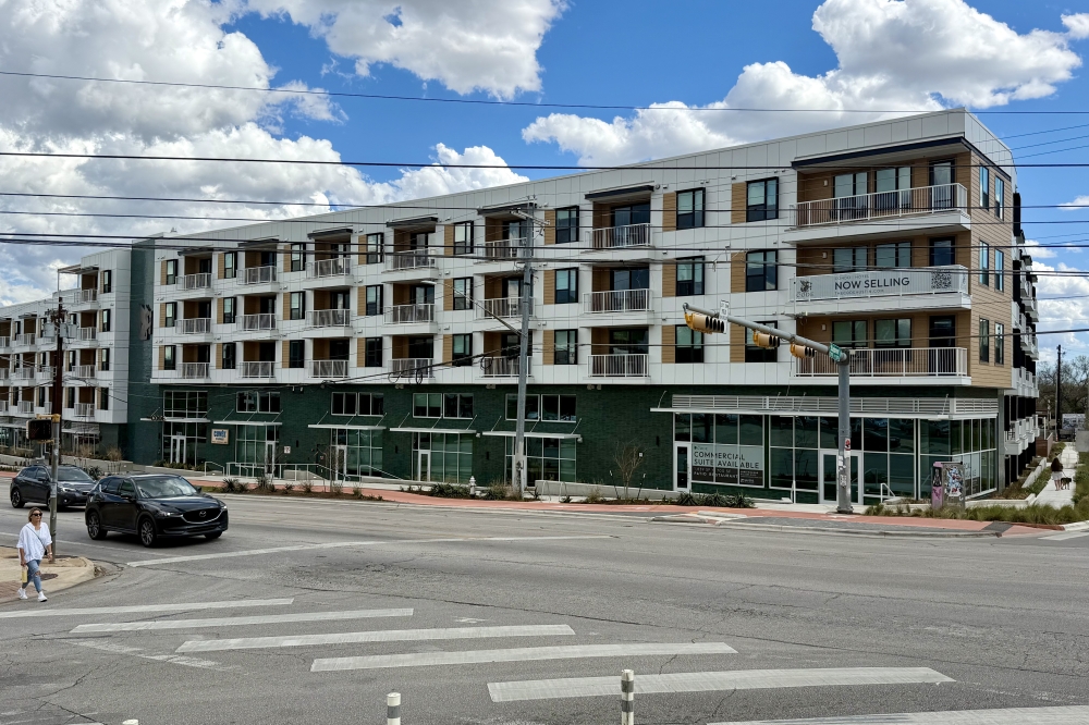 The front of a hotel/multifamily housing development off South Lamar