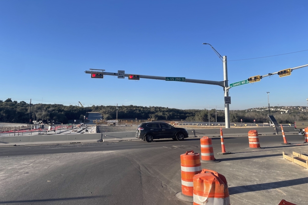 The Convict Hill Road traffic signal at Hwy. 290 is temporarily out of service. (Sienna Wight/Community Impact)