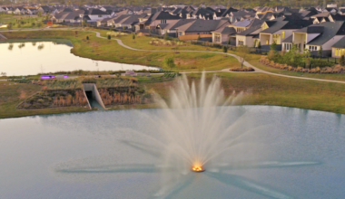 Aerial view of Jubilee wellness community in Hockley Texas developed by Johnson Development with parks, trails and wellness zones.