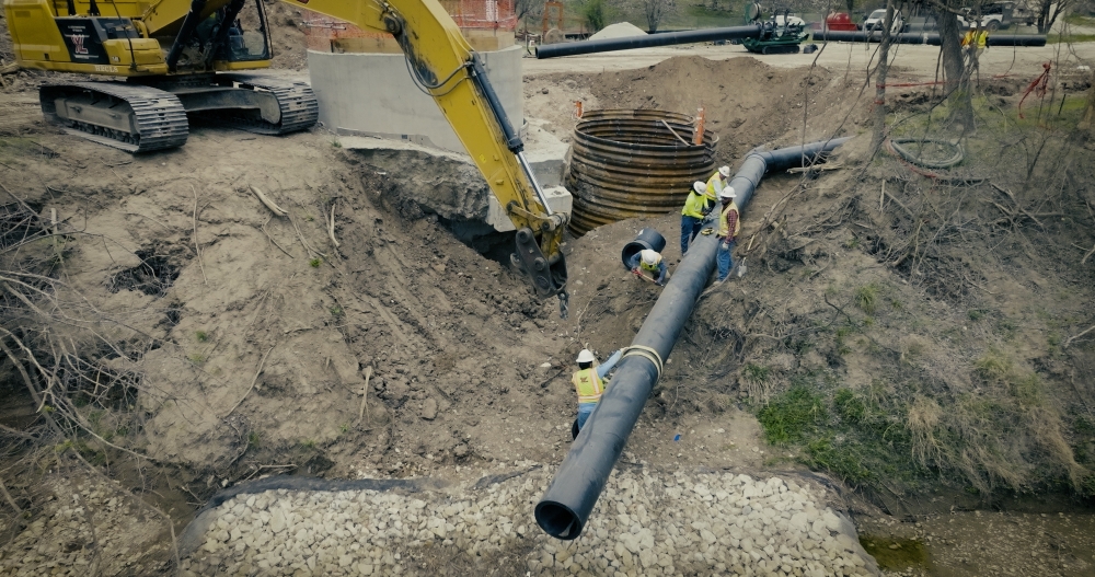 Construction crews work on a temporary bypass waterline on March 6. (Courtesy City of Pflugerville)