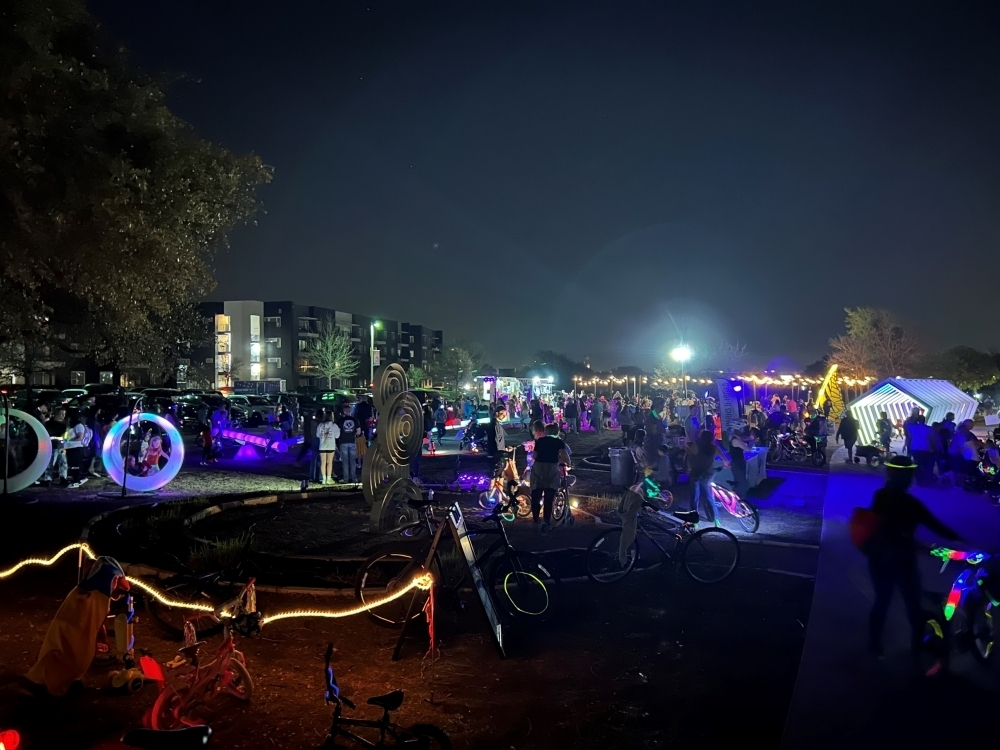 Bikers of all ages can visit the Bell District in Cedar Park for a glow-in-the-dark bike ride March 20. (Courtesy city of Cedar Park)