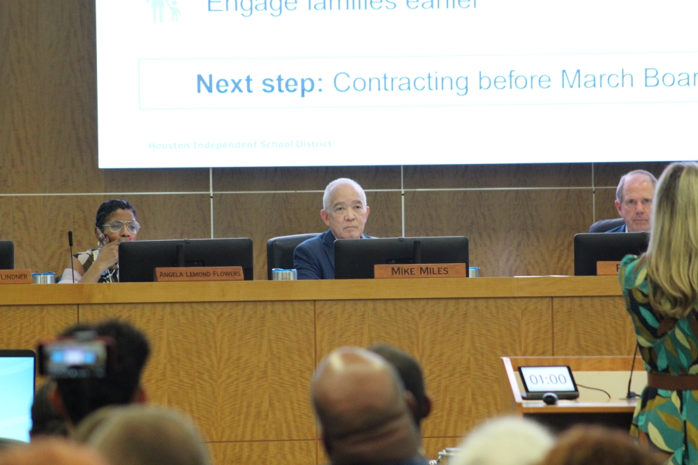 Pictured is HISD's board of managers and Superintendent Mike Miles (center) during the district's February 26 special meeting.