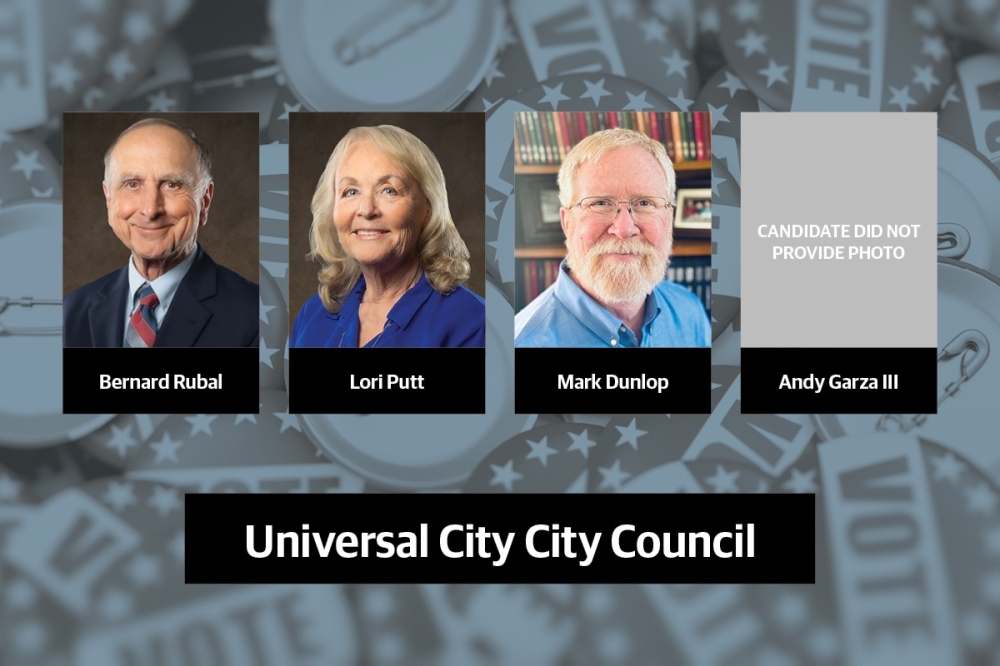 Four candidates are running in the race for a Universal City City Council at-large seat. (Courtesy Bernard Rubal, Lori Putt, Mark Dunlop/Community Impact)