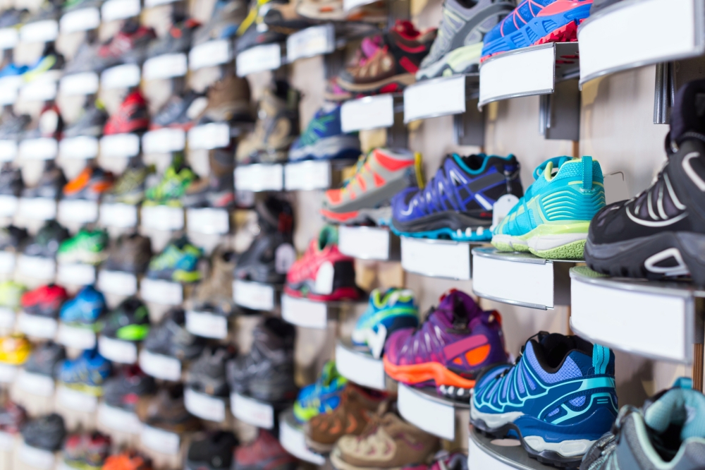 shoes on a shelf in a store