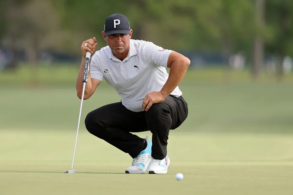 Gary Woodland of the United States lines up a putt on the third green during the first round of the Texas Children's Houston Open 2026 at Memorial Park Golf Course on March 26, 2026 in Houston, Texas.