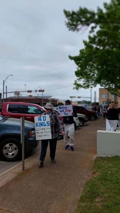 Photo of the Athens No Kings Protest, courtesy of the Northeast Texas National Organization for Women.
