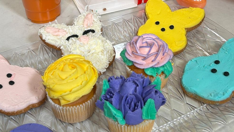 {p}For Easter, Mendoza brought a variety of festive treats. “We always love to play around with the décor! We've got cupcakes that are going to be celebrating Easter. Kids love to grab these. The cookies are gluten free… anybody can have these basically, that is amazing. And what I love about this actually is it's a butter cream instead of a rolled sugar that’s hard, so they are nice and soft,” he said. He also noted, “These donuts are actually all vegan… we fry ours with just vegetable oil, so that’s what makes it vegan and vegetarian.”{/p}