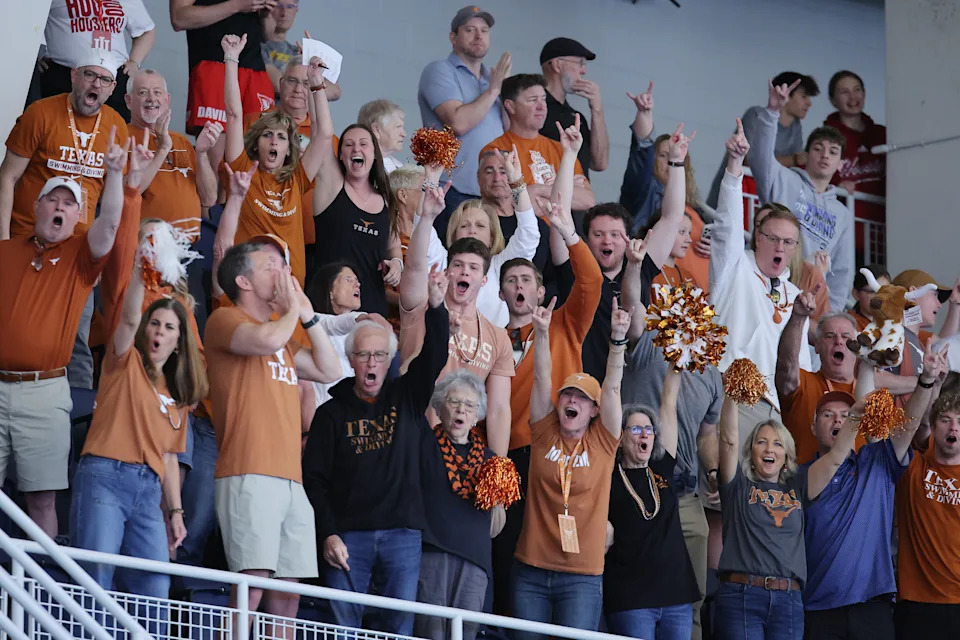 ATLANTA, GEORGIA - MARCH 28: Texas fans cheer during the Division I Men's Swimming and Diving Championship held at Georgia Tech Aquatic Center on March 28, 2026 in Atlanta, Georgia. (Photo by Jonathan Bachman/NCAA Photos via Getty Images)