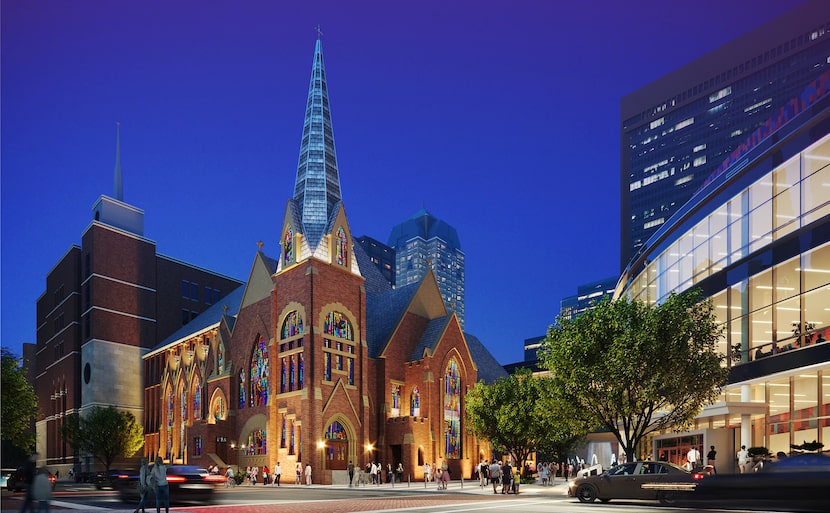 An artist rendering of the reconstructed, historic First Baptist Dallas sanctuary.