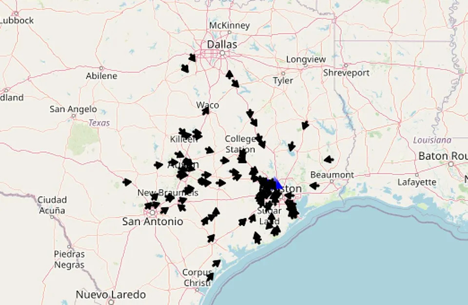 A map from NASA showing reported sightings of the meteor on March 21, 2026. (Screenshot/fireballs.ndc.nasa.gov)
