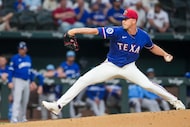 Texas Rangers pitcher MacKenzie Gore delivers during the second inning of an exhibition...