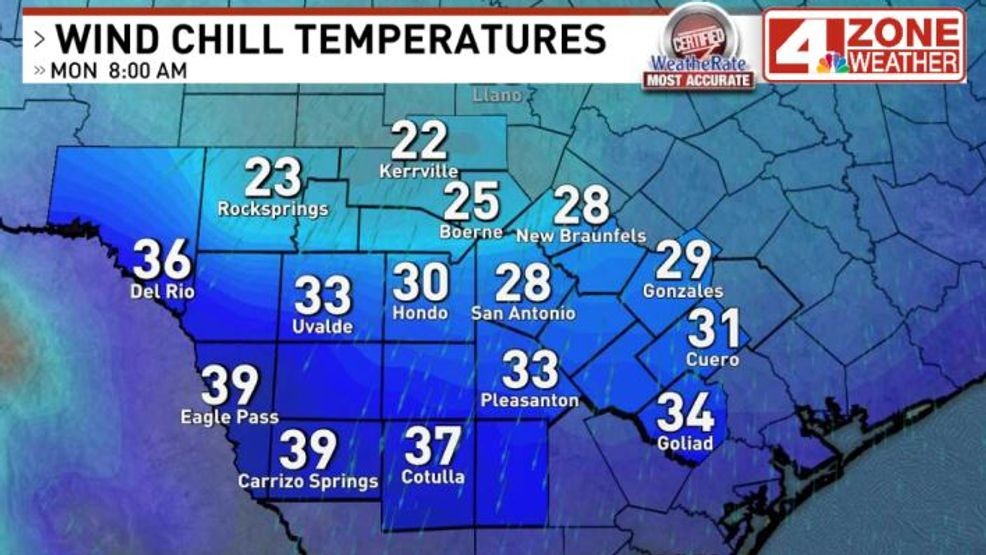 Monday morning wind chill temperatures