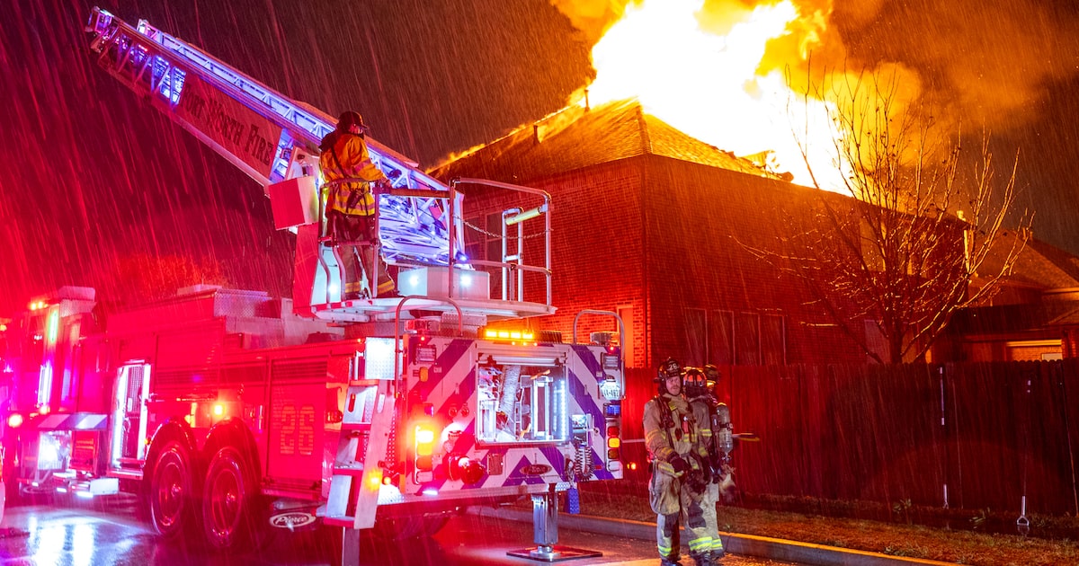 Fort Worth firefighters battle house fire during thunderstorm Wednesday night