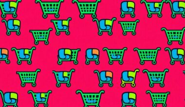A highly stylized, abstract illustration composed of a repeating pattern of brightly colored Goodwill shopping cart icons, capturing the vibrant energy and consumer-focused mission of the new retail location.