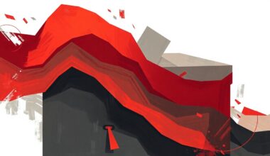 A dynamic, abstract painting featuring a fractured, overlapping image of a ballot box in shades of red, orange, and grey, conveying the energy and importance of local elections.