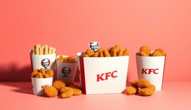 A high-end, photorealistic studio still-life photograph showing a neatly arranged selection of KFC