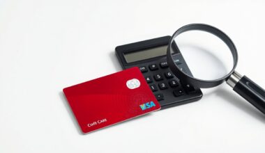 A high-end, photorealistic studio still-life photograph featuring a stack of credit cards, a calculator, and a magnifying glass on a clean, white background, conceptually representing the financial security and data analysis involved in chargeback management.