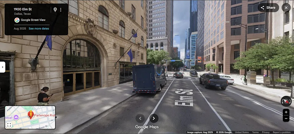 The 1900 Elm Apartments building in downtown Dallas at 1900 Elm St.