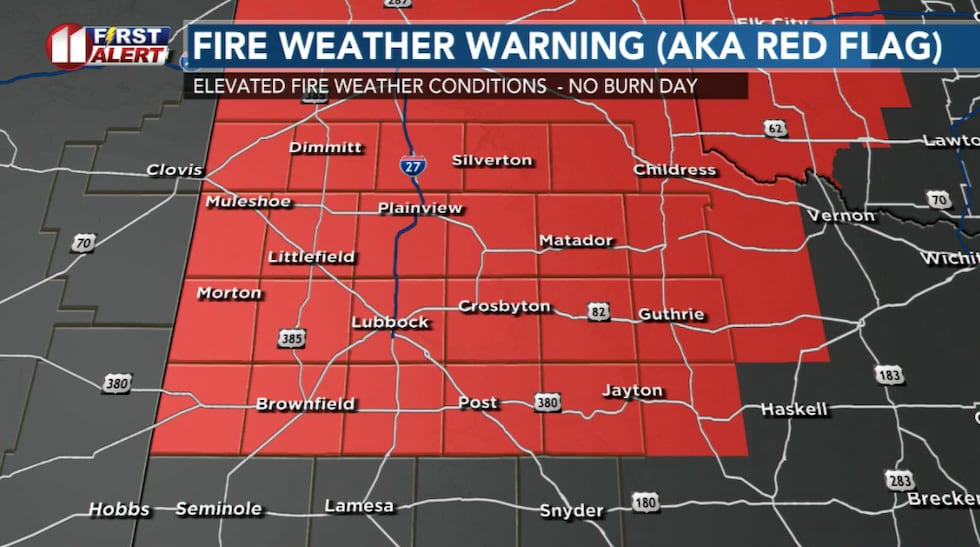 Red flag warning in effect for most of the area noon-8pm