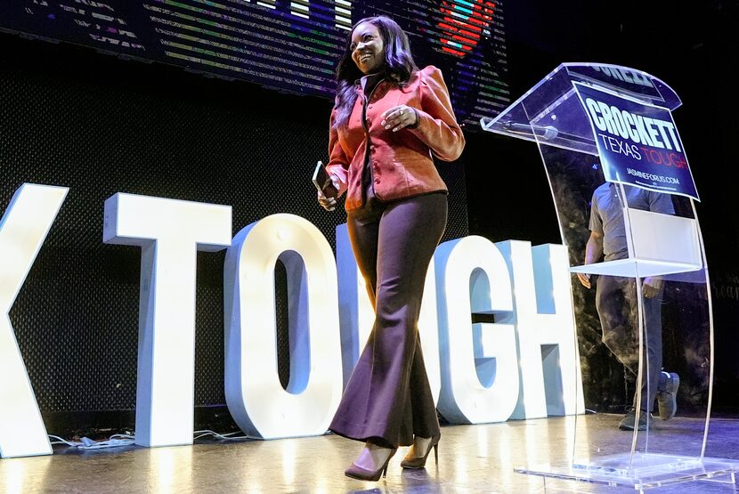 Rep. Jasmine Crockett, D-Texas, a Democratic candidate for U.S. Senate, leaves the stage...