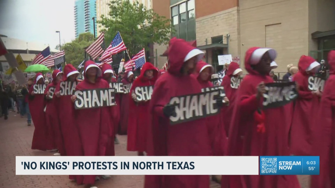 Protesters gathered in Fort Worth as part of the 'No King's' rallies in North Texas