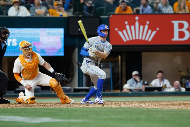 Feb 27, 2026; Arlington, TX, USA; UCLA vs, Tennessee during the Amegy Bank College Baseball Series at Globe Life Field. Mandatory Credit: Chris Jones-Imagn Images