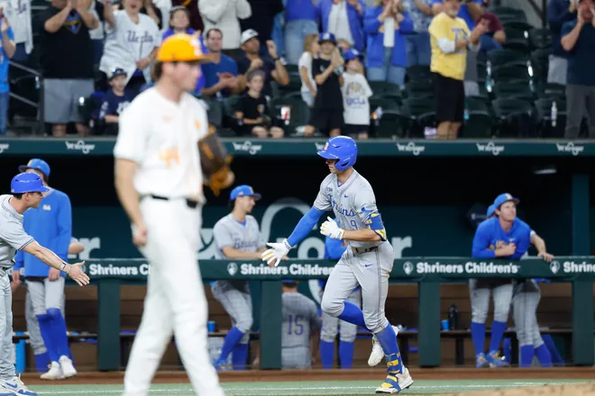 Feb 27, 2026; Arlington, TX, USA; UCLA vs, Tennessee during the Amegy Bank College Baseball Series at Globe Life Field. Mandatory Credit: Chris Jones-Imagn Images