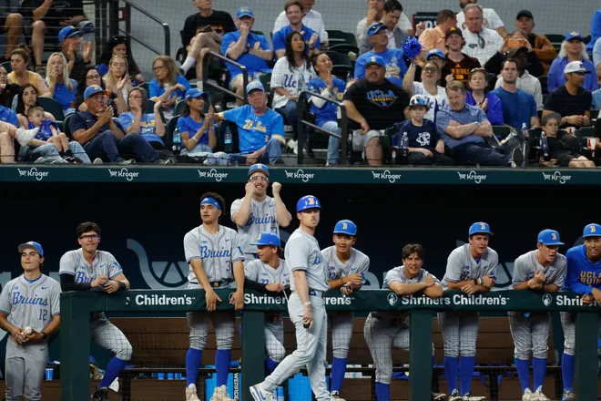 Feb 27, 2026; Arlington, TX, USA; UCLA vs, Tennessee during the Amegy Bank College Baseball Series at Globe Life Field. Mandatory Credit: Chris Jones-Imagn Images